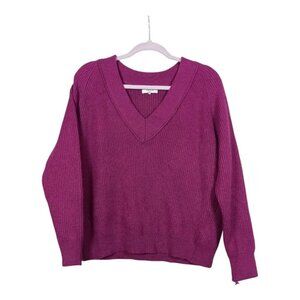 FRNCH V-Neck Women’s Ribbed Knit Pullover Sweater Fuschia Size M/L